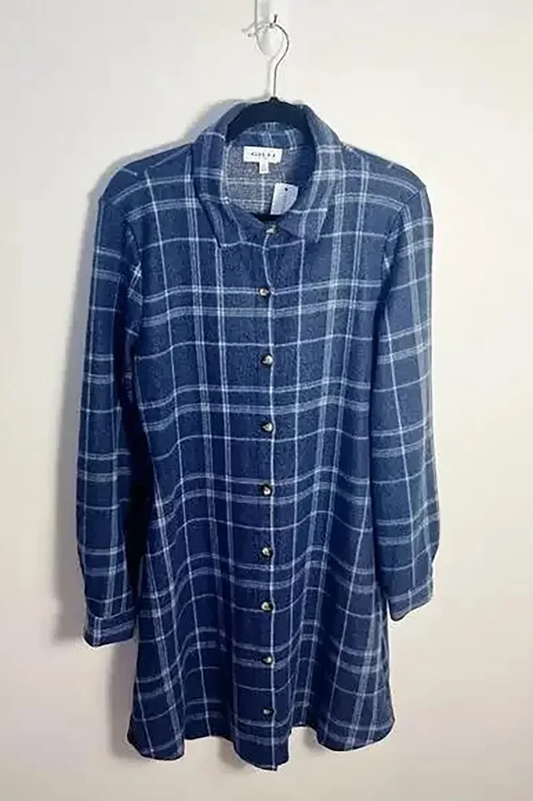 Curvy Navy Flannel Button Down Dress