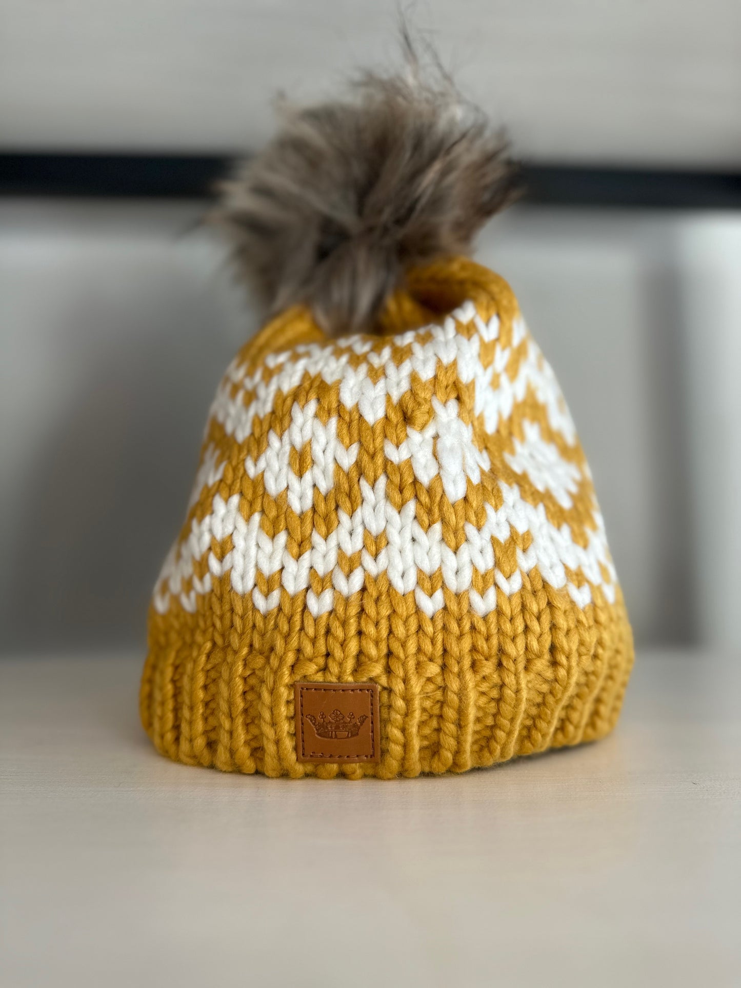 Mustard & White Pom Hat