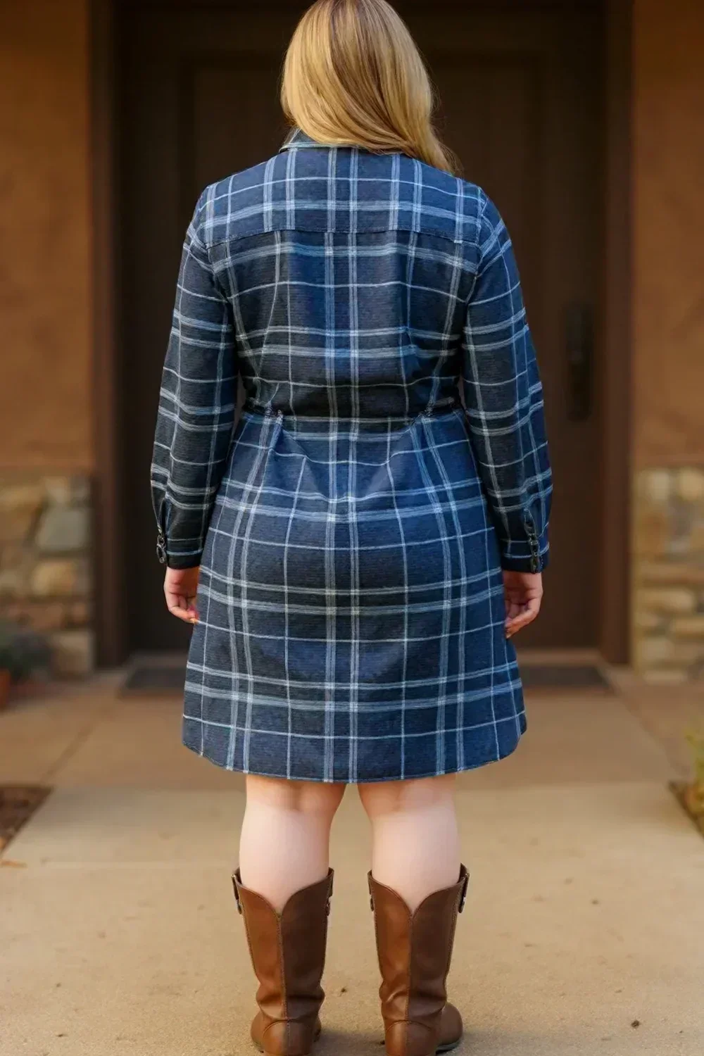 Curvy Navy Flannel Button Down Dress