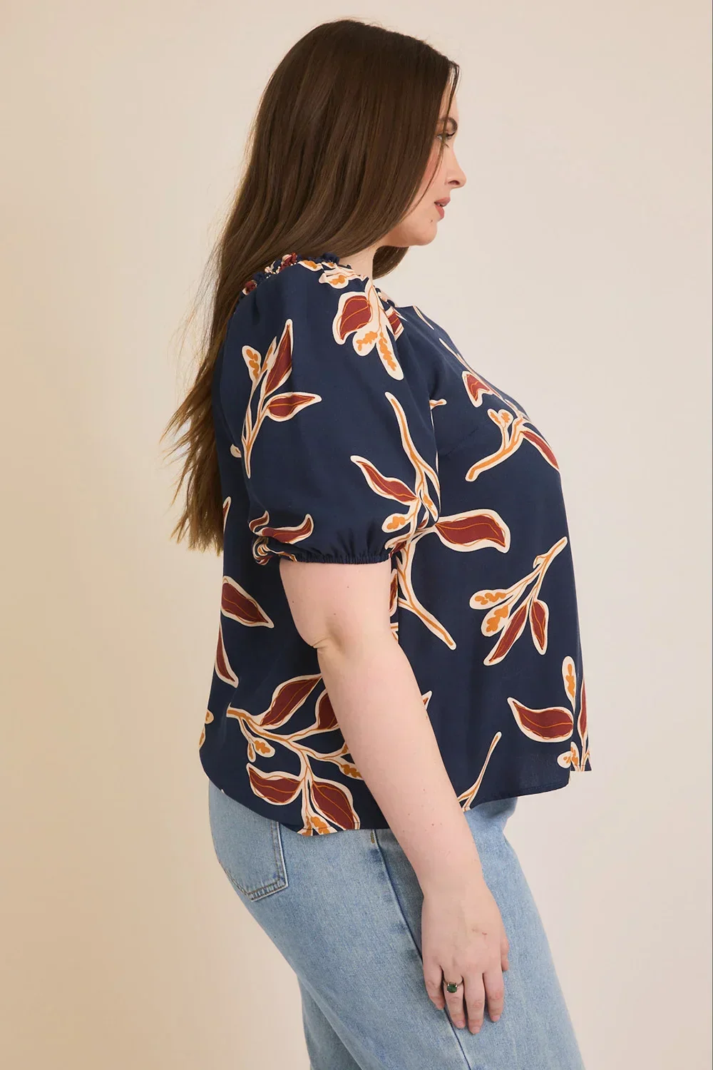 Curvy Navy Floral Boho Short Sleeve