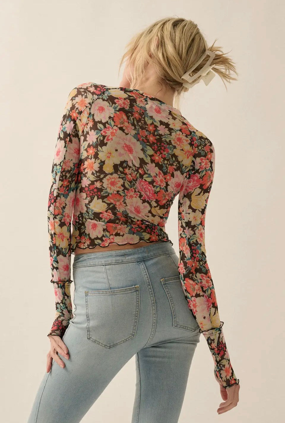 Floral Sheer Lettuce Edge Top
