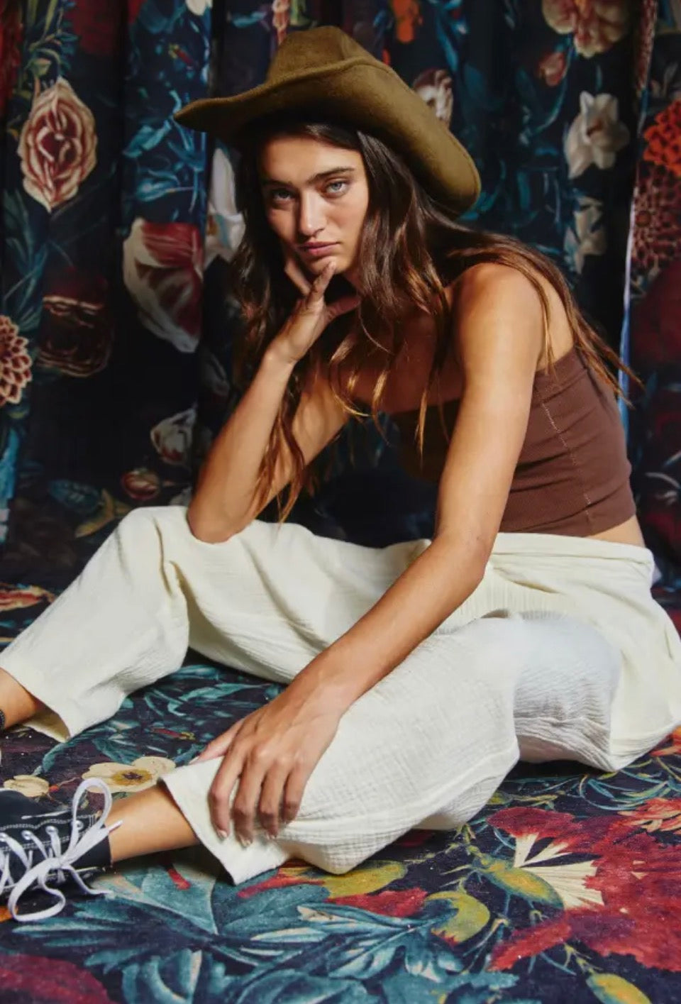 Cream Twist Waist Pants
