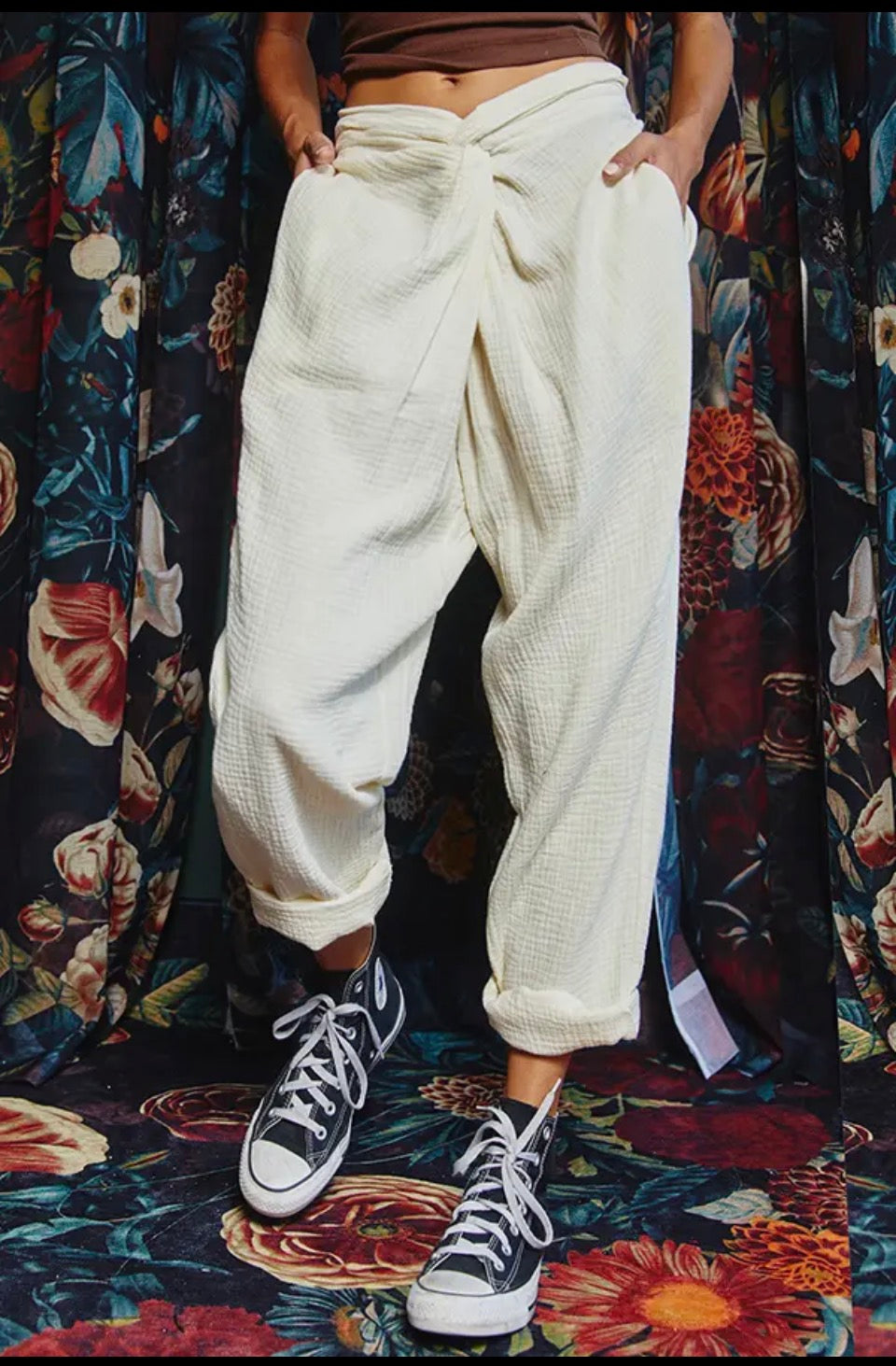 Cream Twist Waist Pants