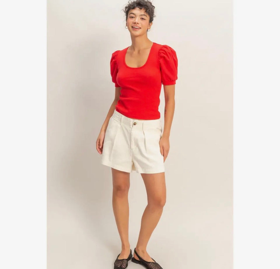 Red Puff Sleeve Top