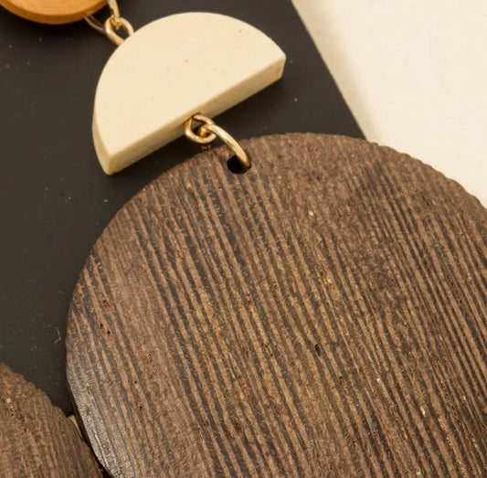 Large Wood Disc Dangle Earrings