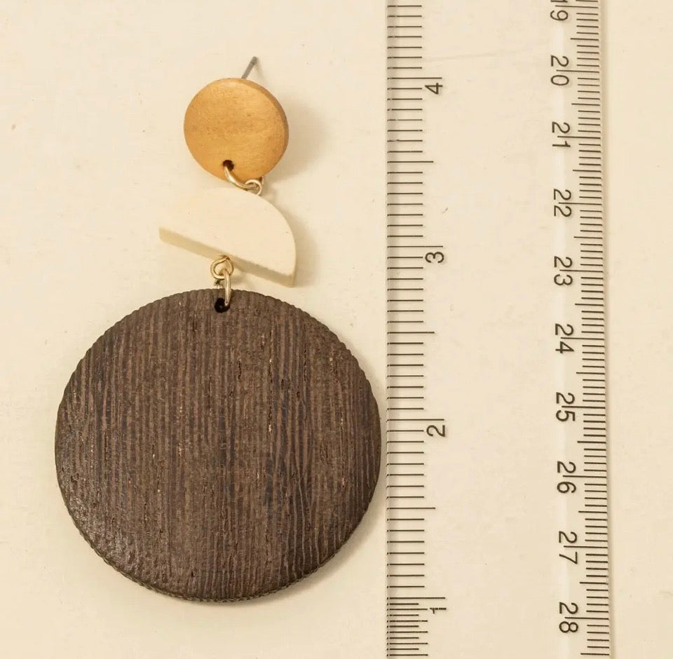 Large Wood Disc Dangle Earrings