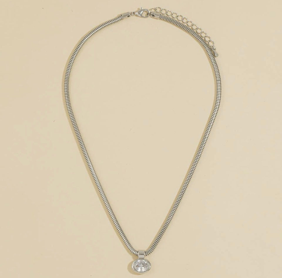 Silver Oval Bezel Snake Chain