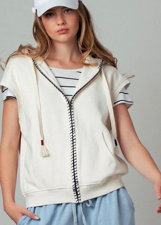 Contrast Stitch Sleeveless Hoodie