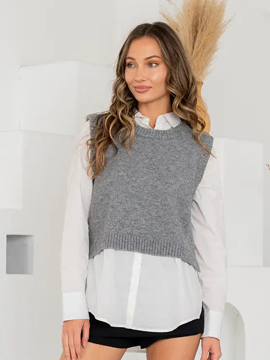 Curvy Sweater Vest With Button Down Shirt