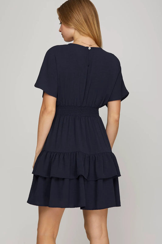 Navy Smock Waist Dress