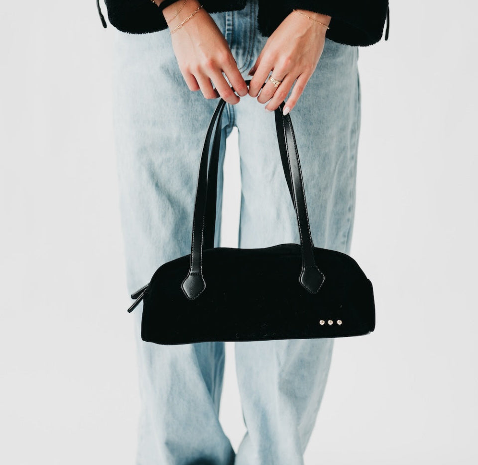 Sally Suede Barrel Bag Black