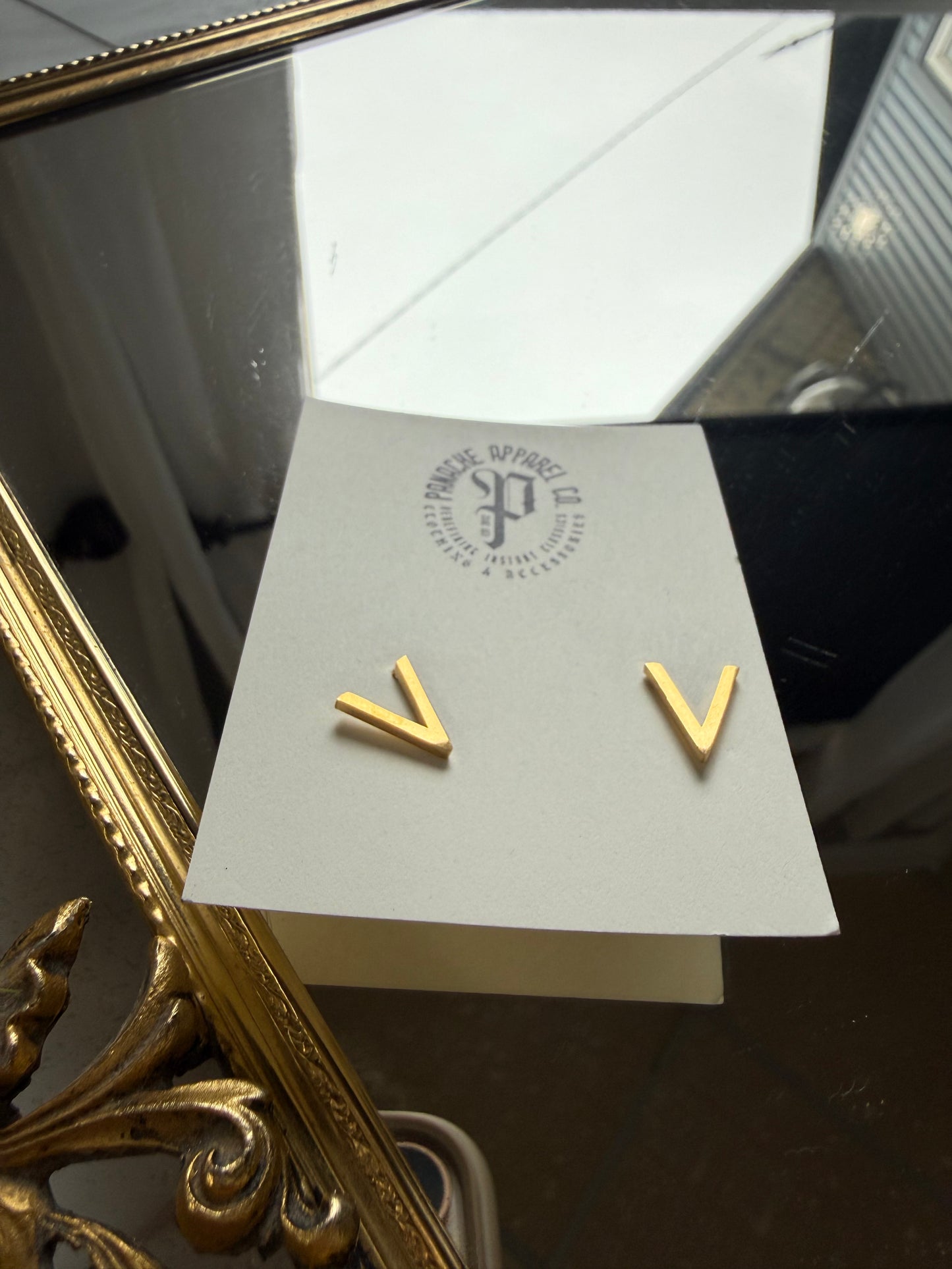 Gold V Shape Studs