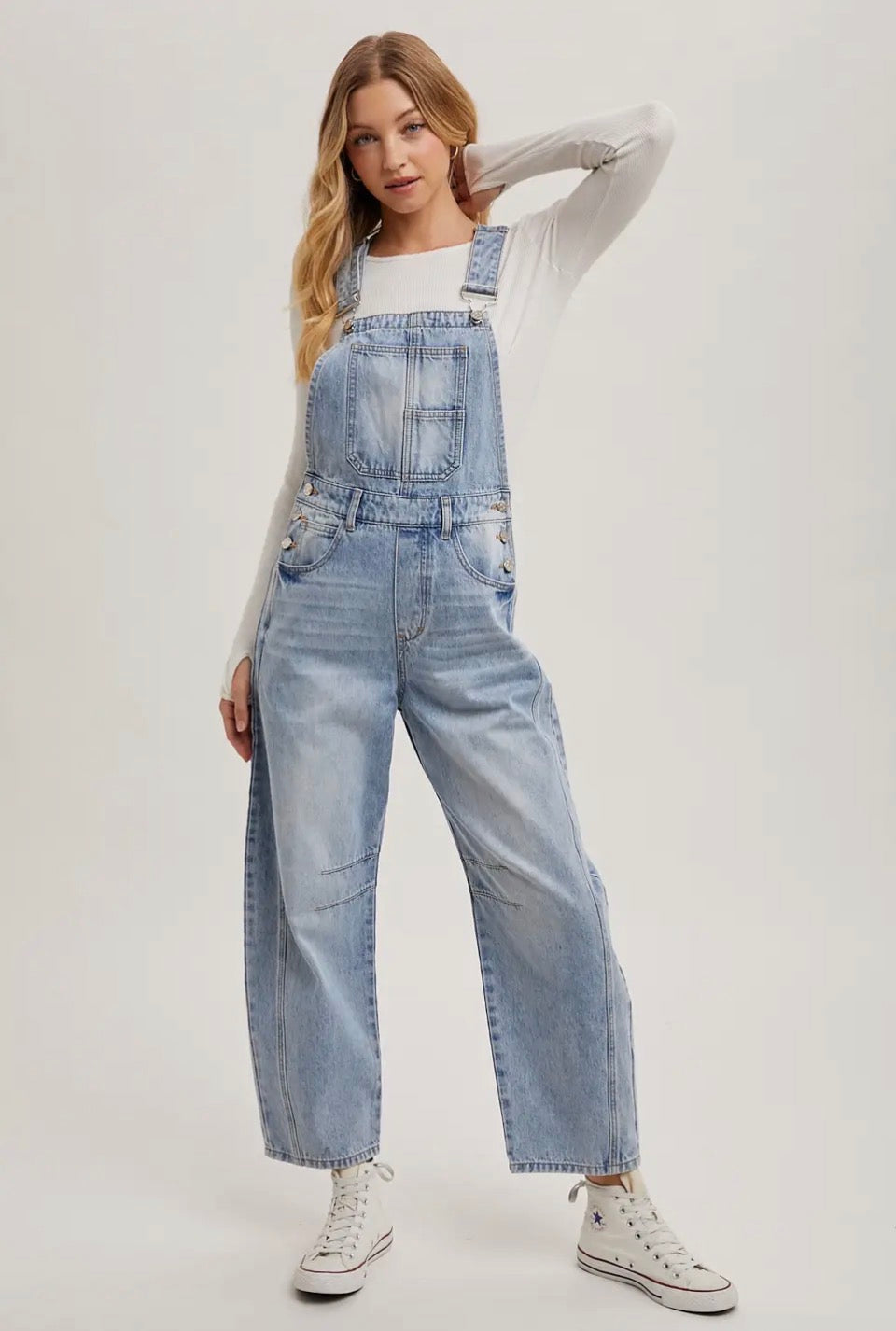 Denim Barrel Overalls
