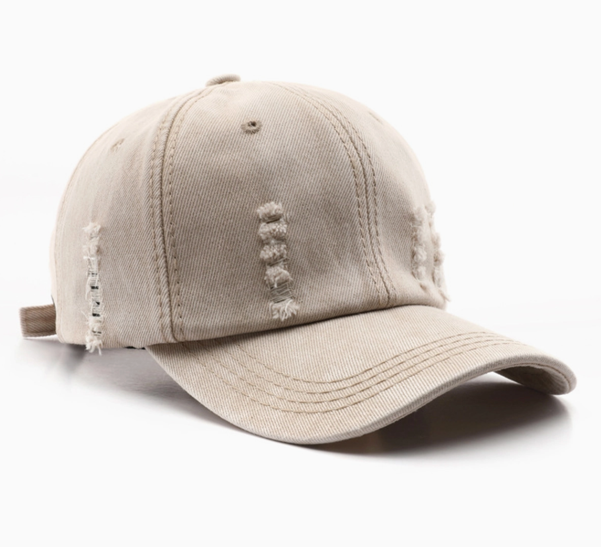 Beige Distressed Ball Cap