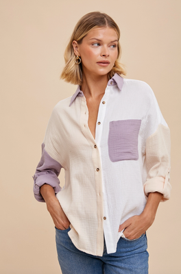 Colorblock Gauze Shirt