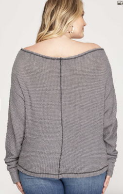 CURVY Grey Thermal Exposed Seam Top