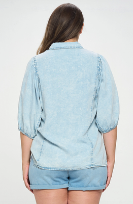 Curvy Denim Puff Sleeve
