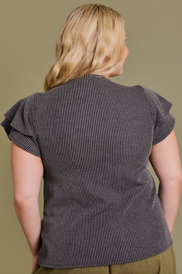 Curvy Char Ribbed Flutter Sleeve