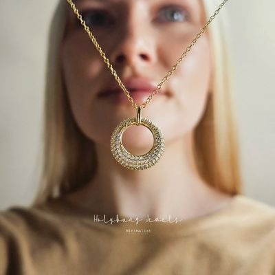 Gold Pave Halo Necklace 18"
