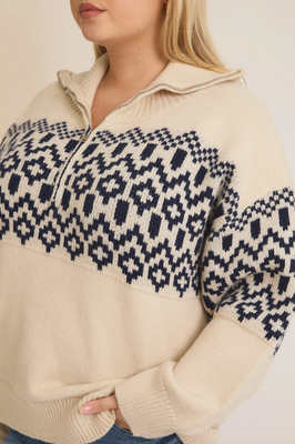 Curvy Half Zip Abstract Sweater