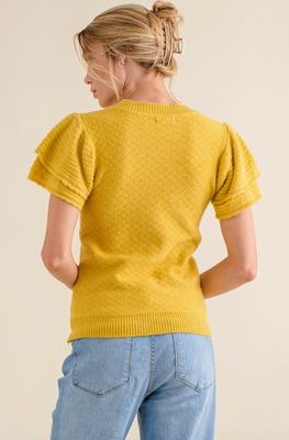 Curvy Mustard Flutter Sleeve Sweater