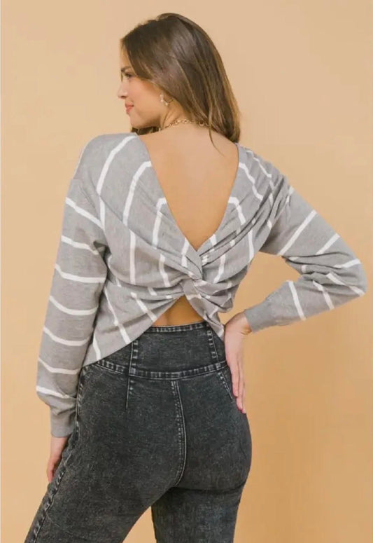 Grey Stripe Reversible Sweater Top