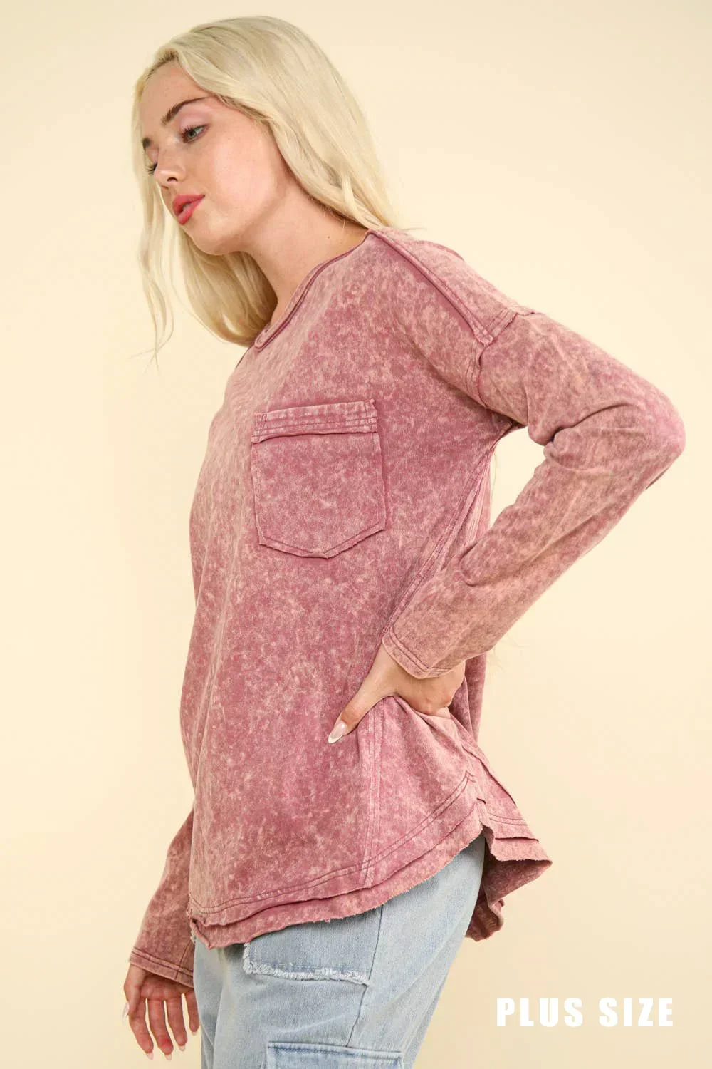 Curvy Mauve Mineral Washed Crew