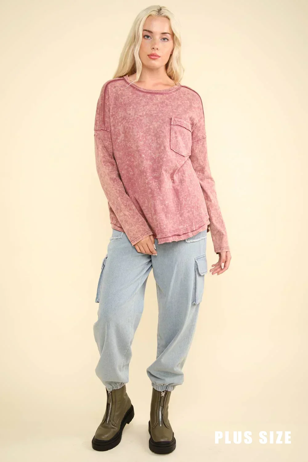 Curvy Mauve Mineral Washed Crew