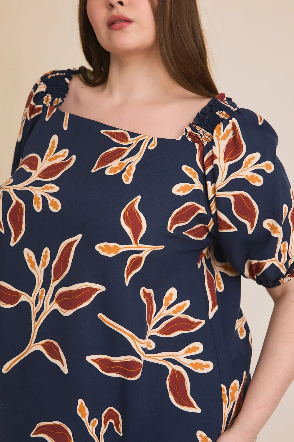 Curvy Navy Floral Boho Short Sleeve