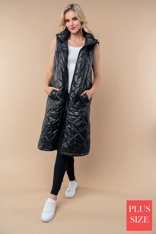 Curvy Hooded Quilted Longline Vest