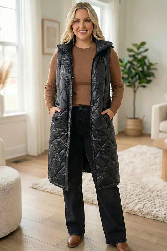 Curvy Hooded Quilted Longline Vest