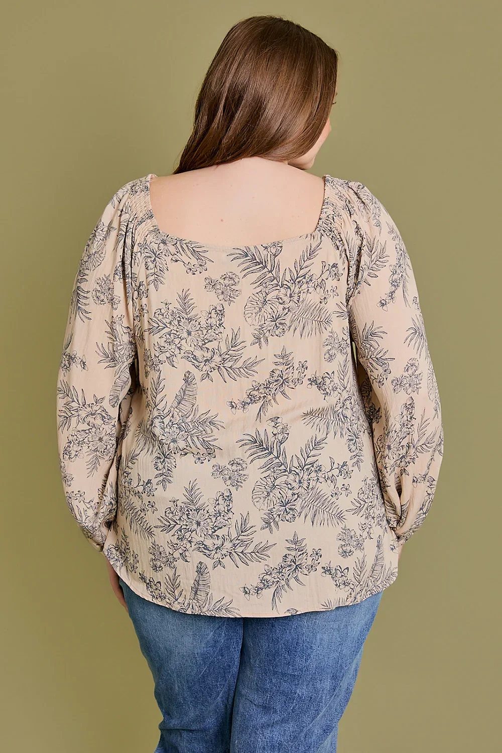 Curvy Taupe Floral Peasant Top