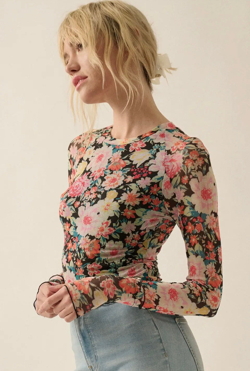 Floral Sheer Lettuce Edge Top
