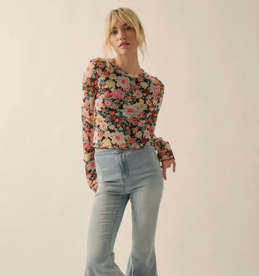 Floral Sheer Lettuce Edge Top
