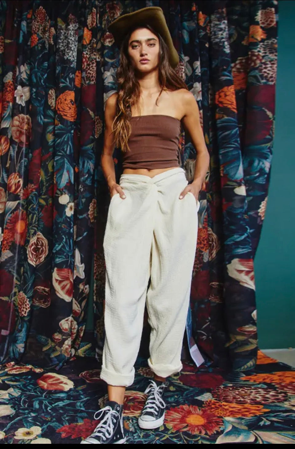Cream Twist Waist Pants