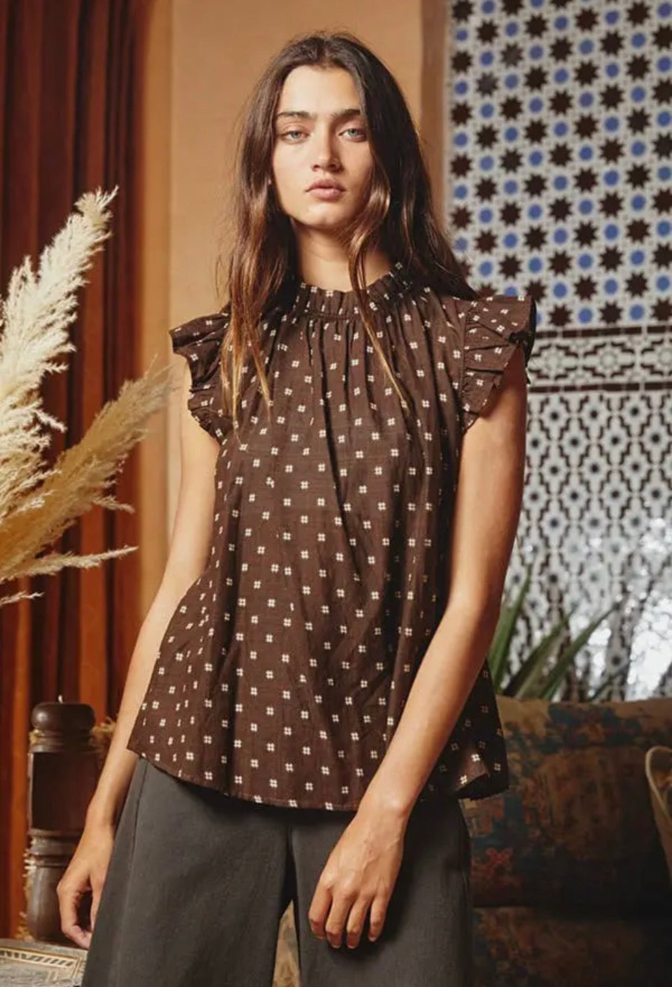 Chocolate Ruffle Top
