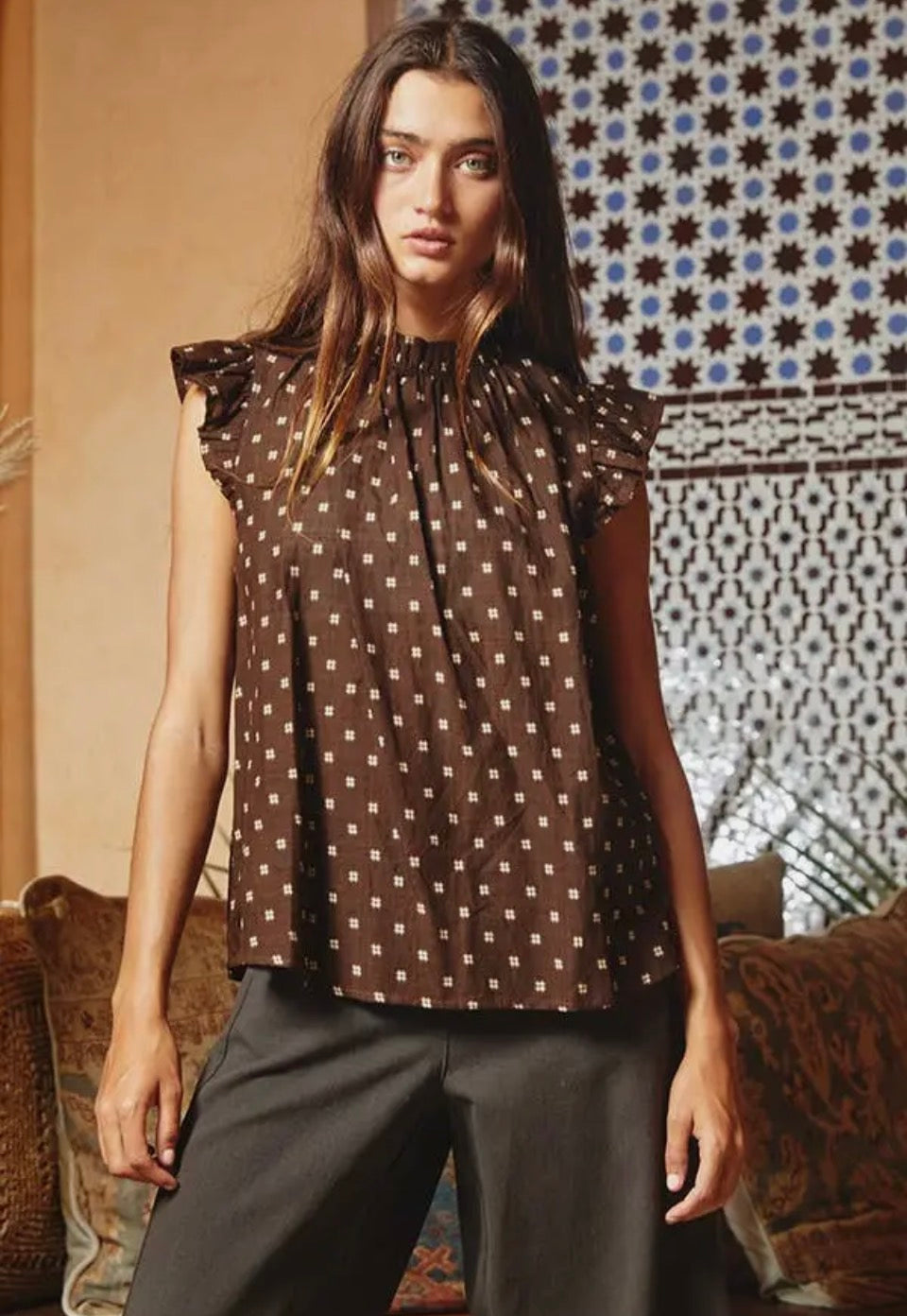 Chocolate Ruffle Top