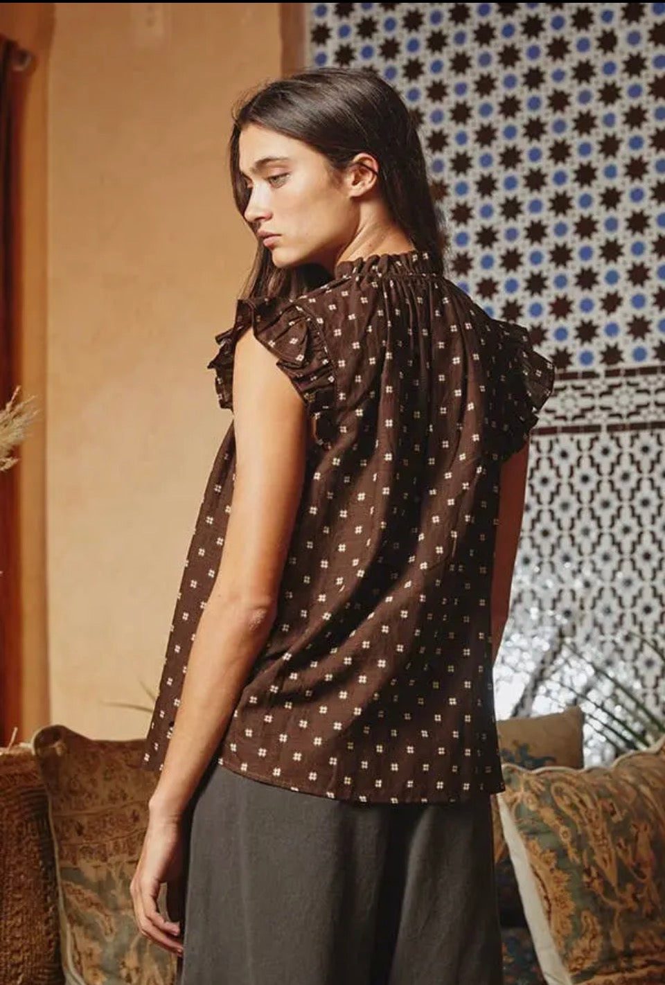 Chocolate Ruffle Top