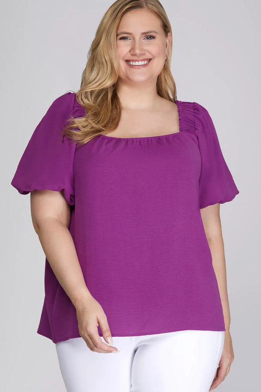 Curvy Magenta Purple Puff Sleeve