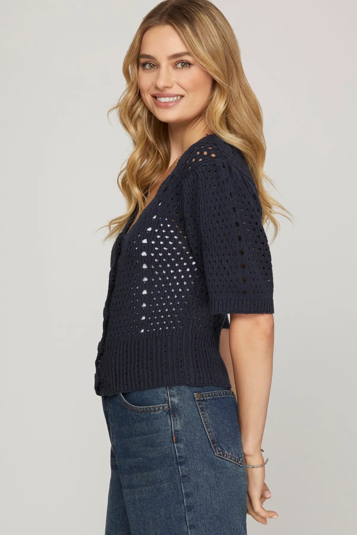 Navy Scallop Cardi