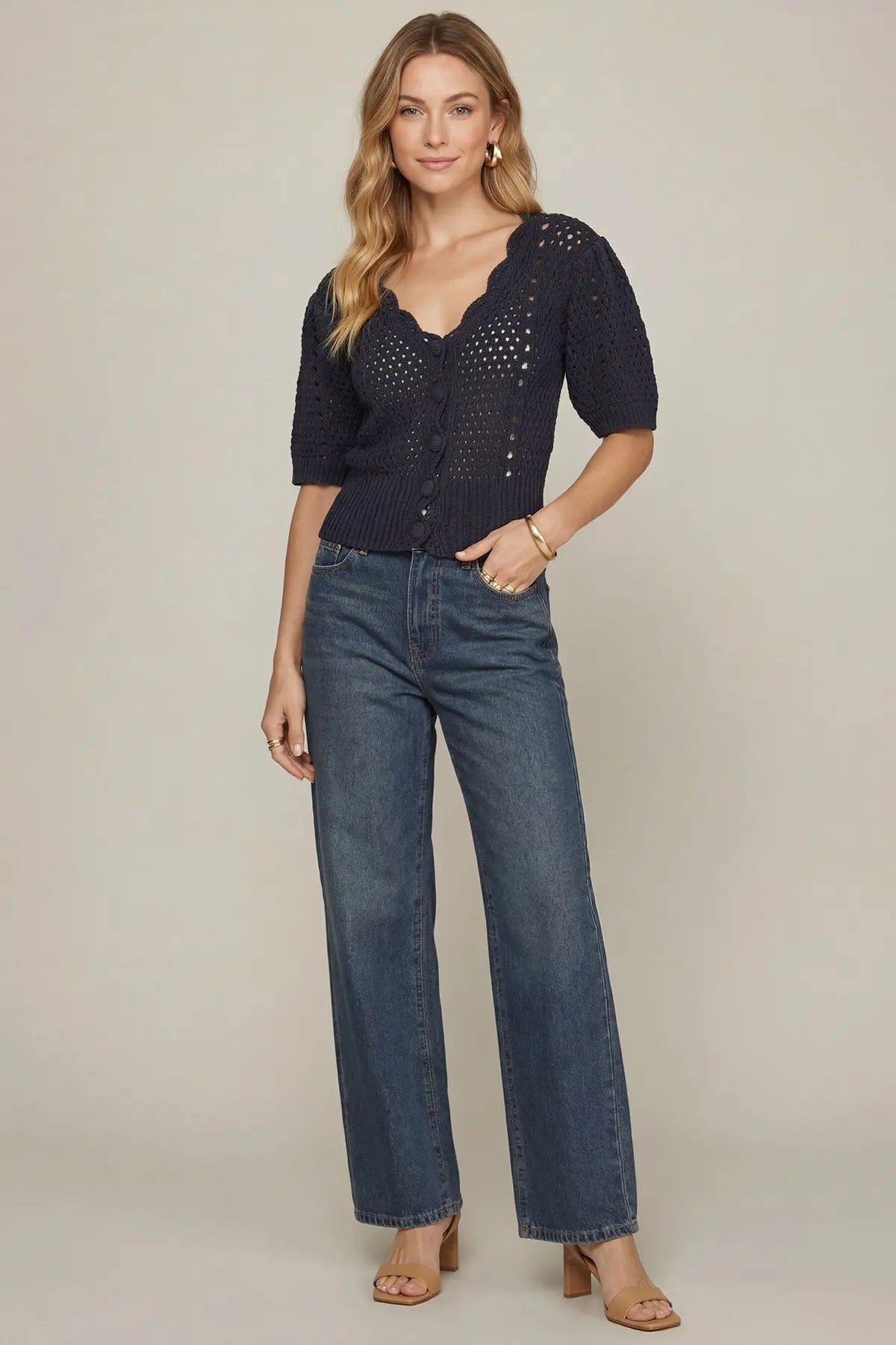 Navy Scallop Cardi
