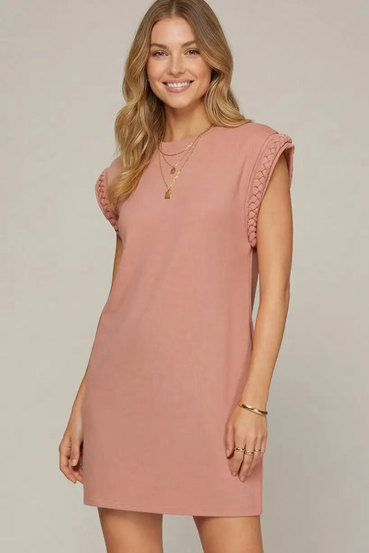 Braided Sleeve Rose Knit Dress