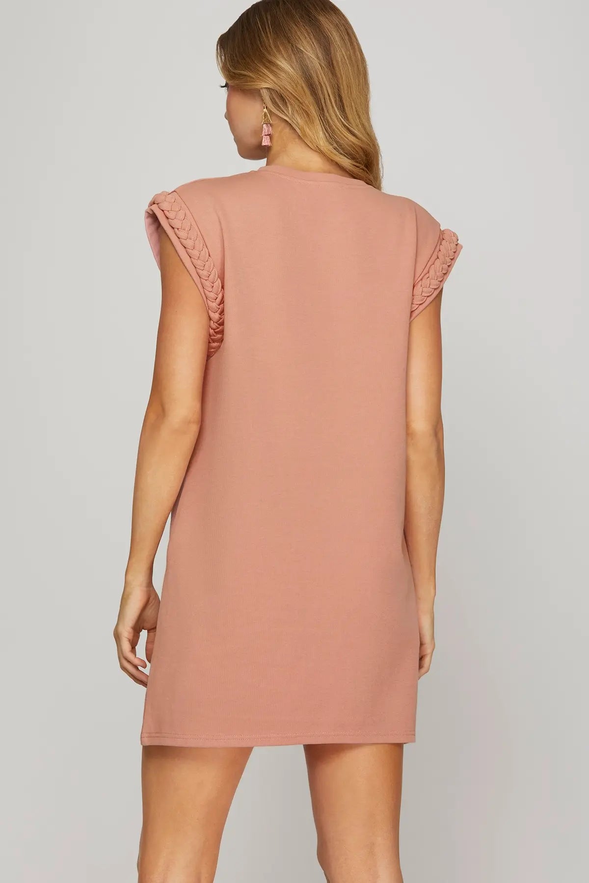 Braided Sleeve Rose Knit Dress