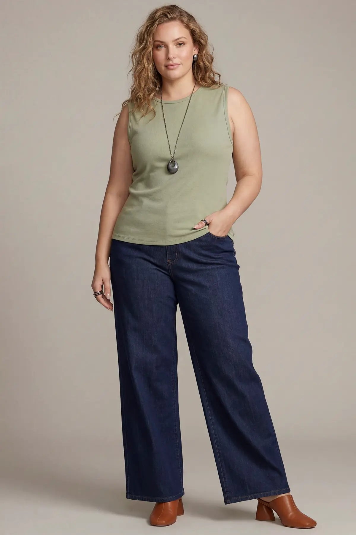 Curvy Sage Back Seam Tank