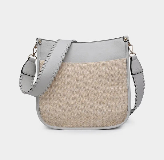Chloe Straw Crossbody Pale Grey