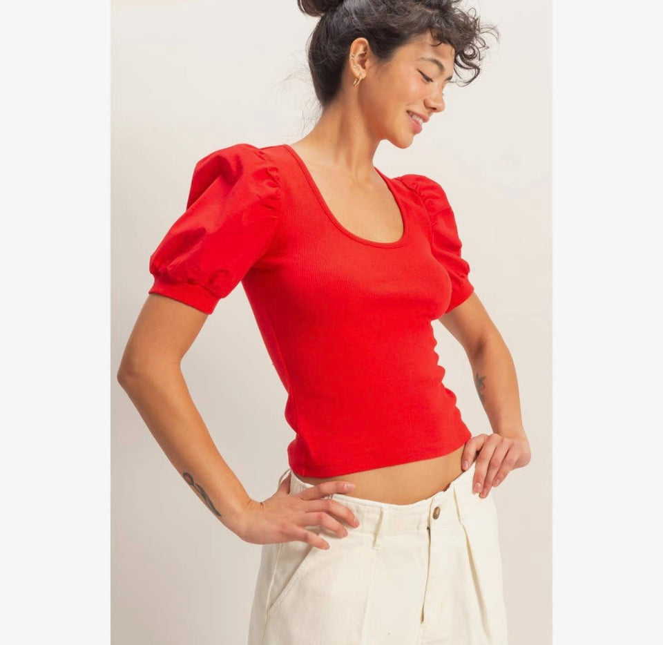 Red Puff Sleeve Top
