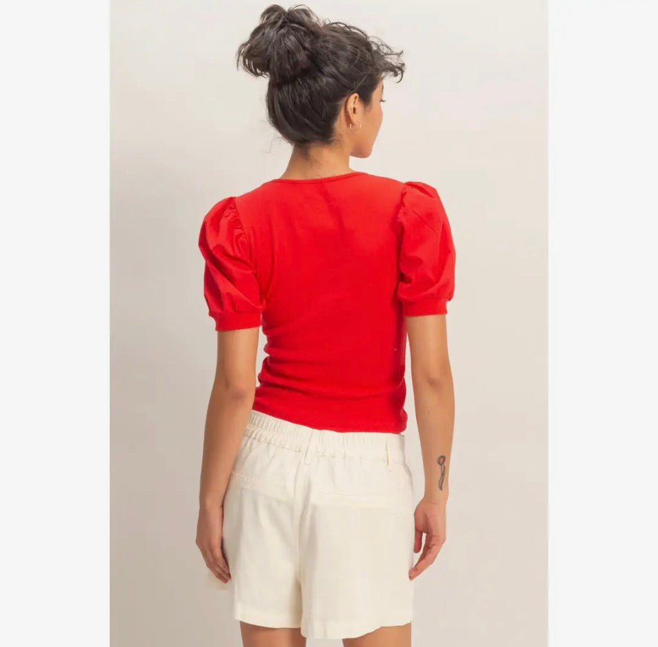 Red Puff Sleeve Top