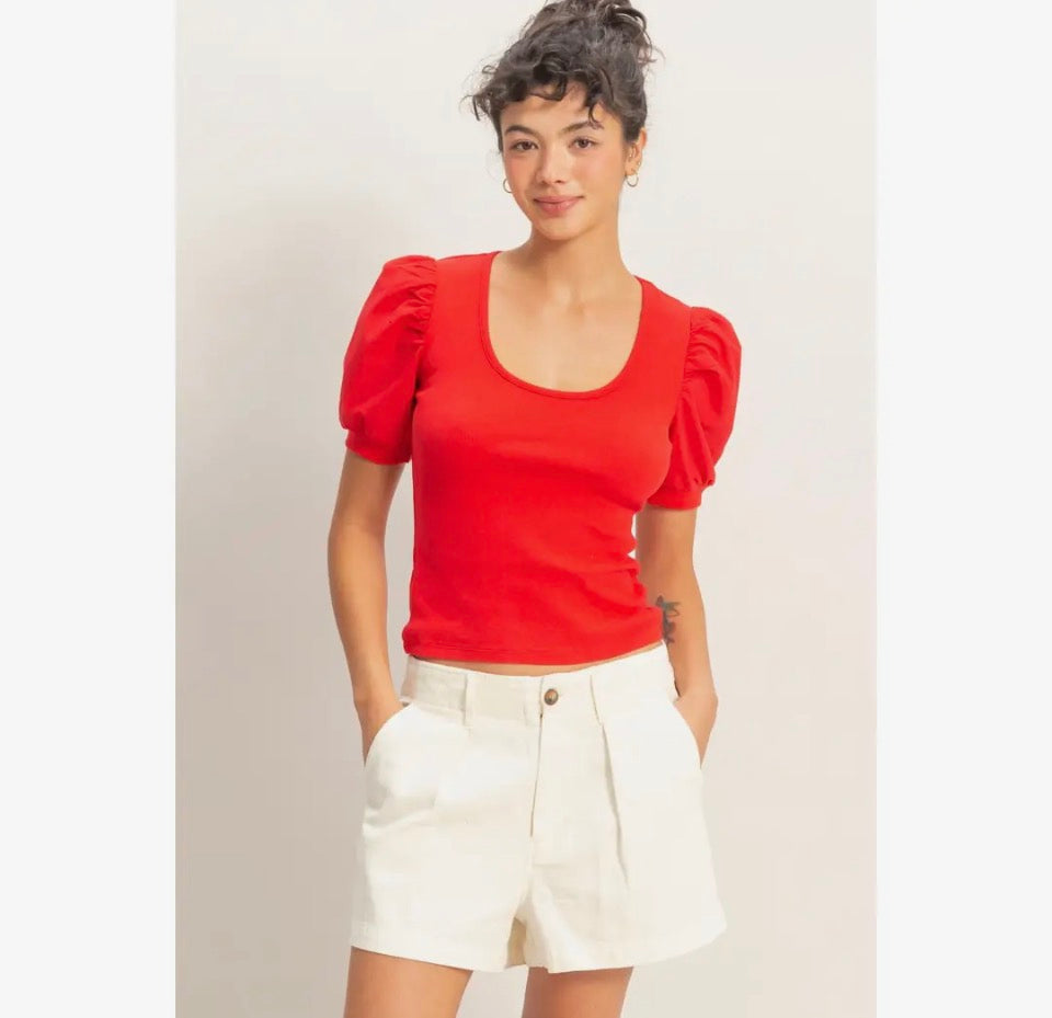 Red Puff Sleeve Top