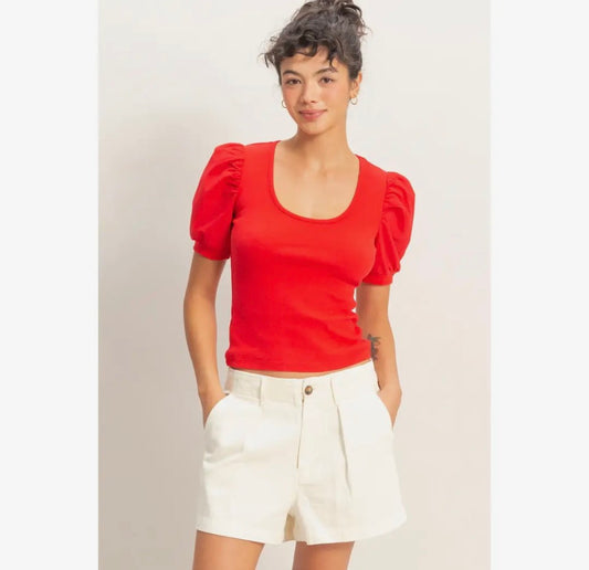 Red Puff Sleeve Top