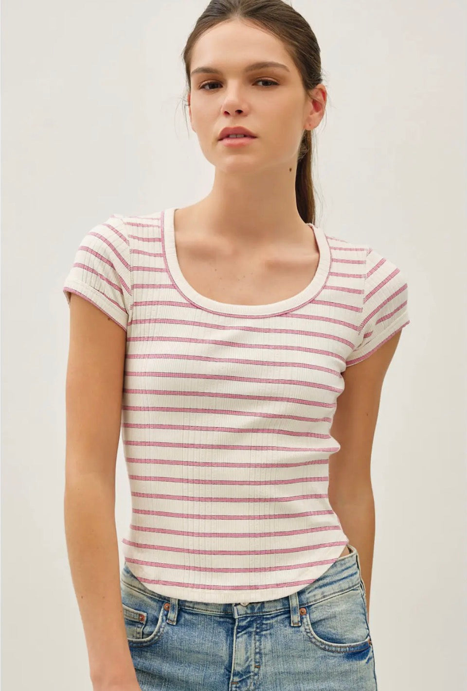 Pink Stripe Cap Sleeve